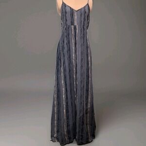 Calson Womens Sz S Gray Abstract Stripe Cotton Blend Lined Maxi Dress Beach Boho